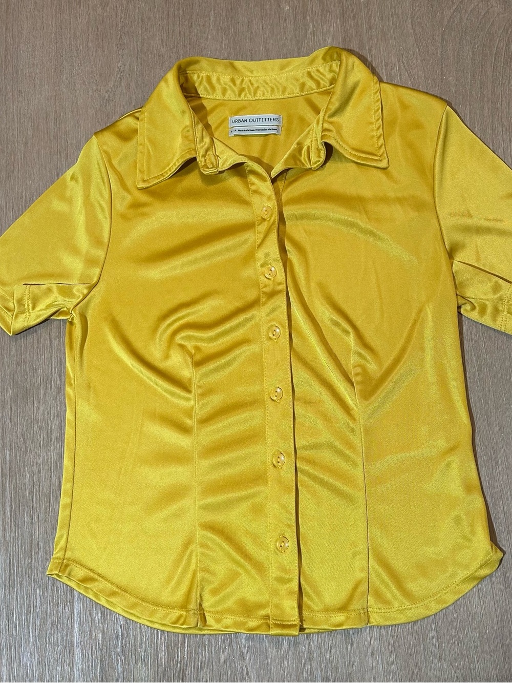 Urban Outfitters Satin Button Up Shirt Small Mustard Yellow 70s Y2K Retro
